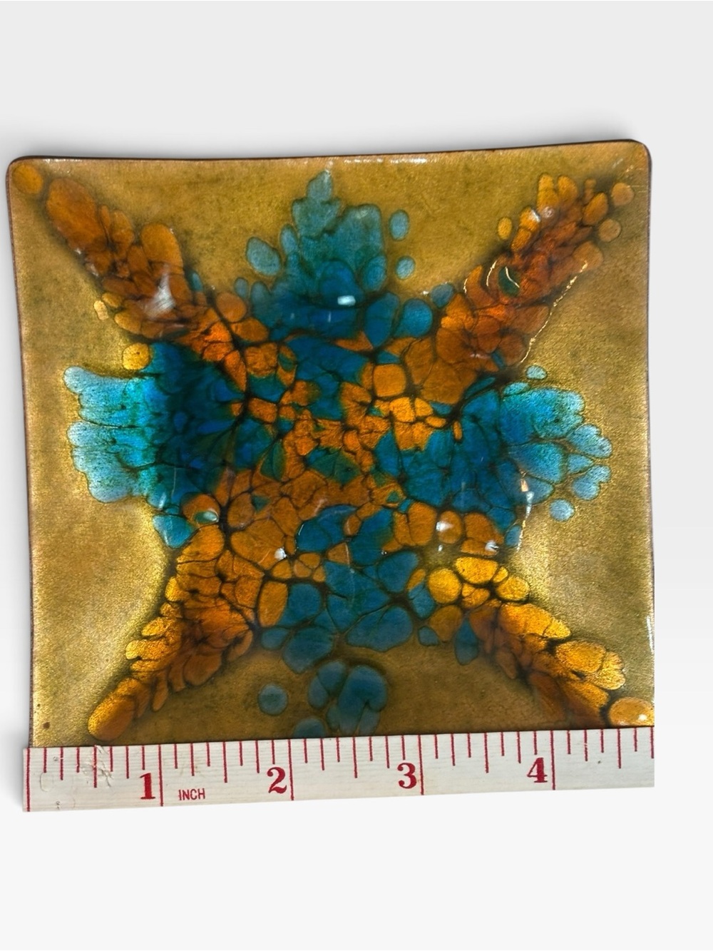 Vintage MCM Signed Enamel On Copper Trinket Dish 5"